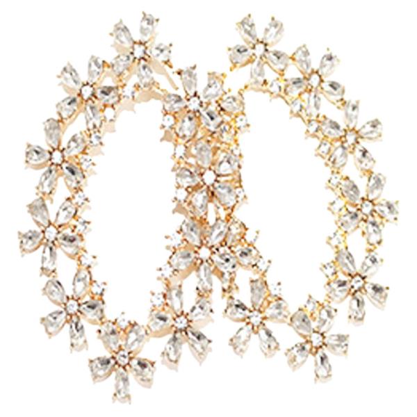 CRYSTAL STONE FLORAL OVAL HOOP EARRING