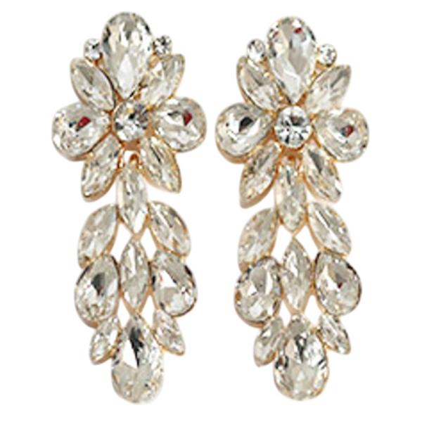 CRYSTAL STONE FLORAL CLUSTER DROP EARRING