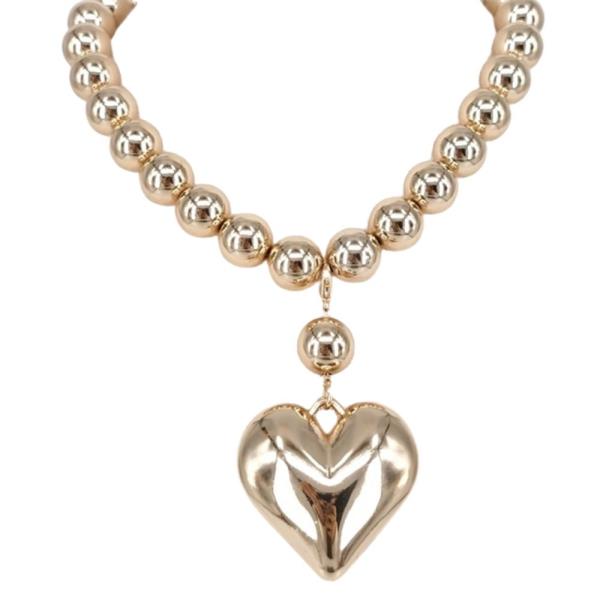 METAL BALL CHAIN HEART PENDANT NECKLACE