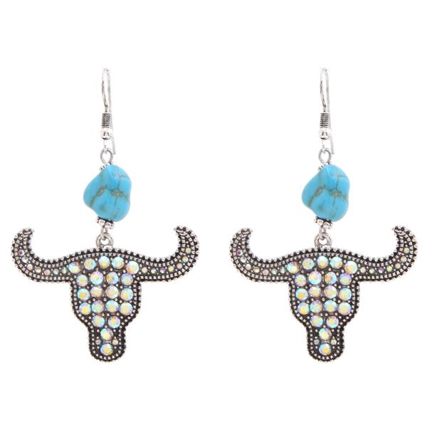 RHINESTONE WESTERN BULL HEAD DANGLE EARRING
