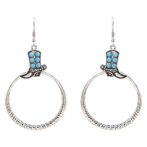 COWGIRL BOOT WESTERN OPEN ROUND DANGLE EARRING
