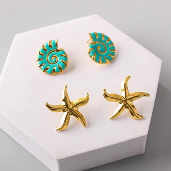 STAINLESS STEEL MIX SHELL STAR EARRING SET