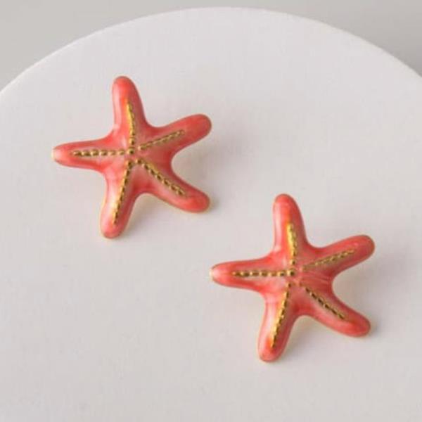 STAINLESS STEEL ENAMEL RUBBED STARFISH EARRING