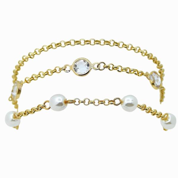 METAL PEARL CHAIN MULTI LAYER BRACELET SET