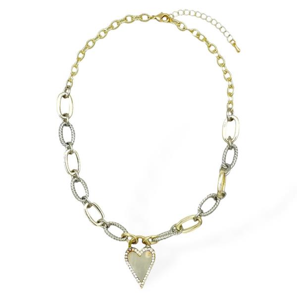 2T LINKS HEART MOP NECKLACE