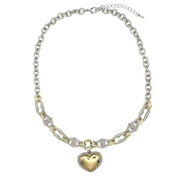 TWO TONE HEART PENDANT NECKLACE