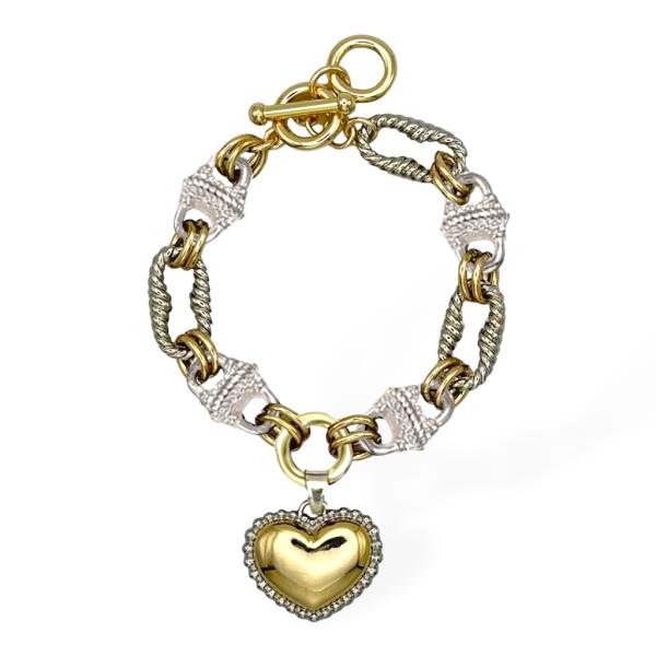 TWO TONE HEART CHARM BRACELET