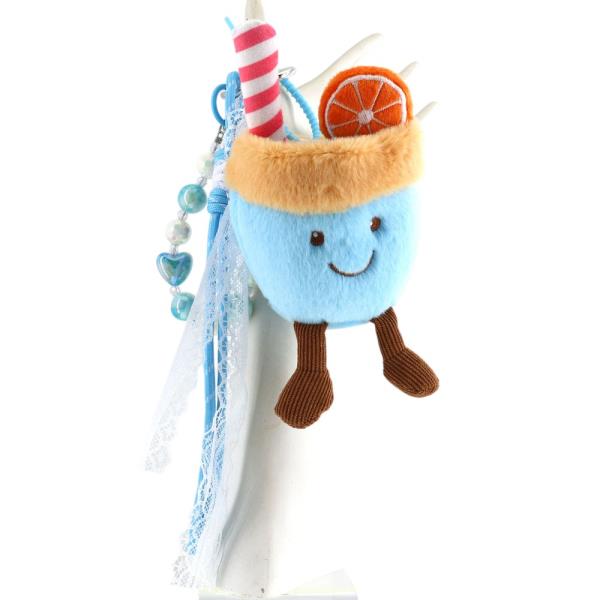 PLUSH FRUIT JUICE CUP BAG CHARM KEYCHAIN