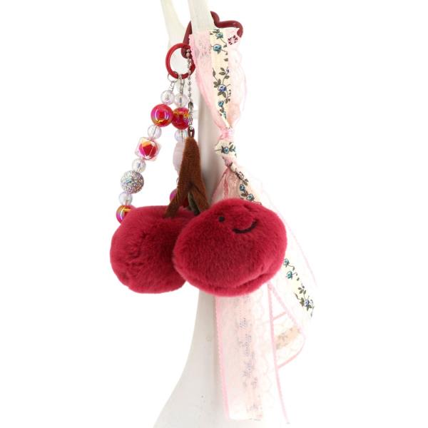 PLUSH CHERRY RIBBON BAG CHARM KEYCHAIN