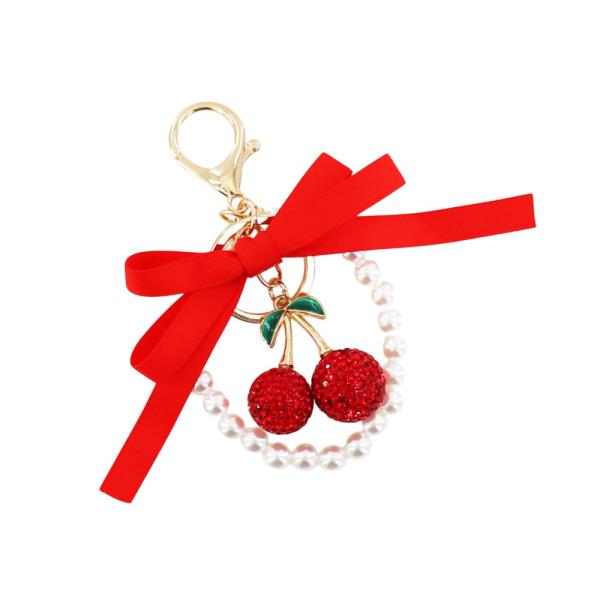 PEARL BOW CHERRY BAG CHARM KEYCHAIN