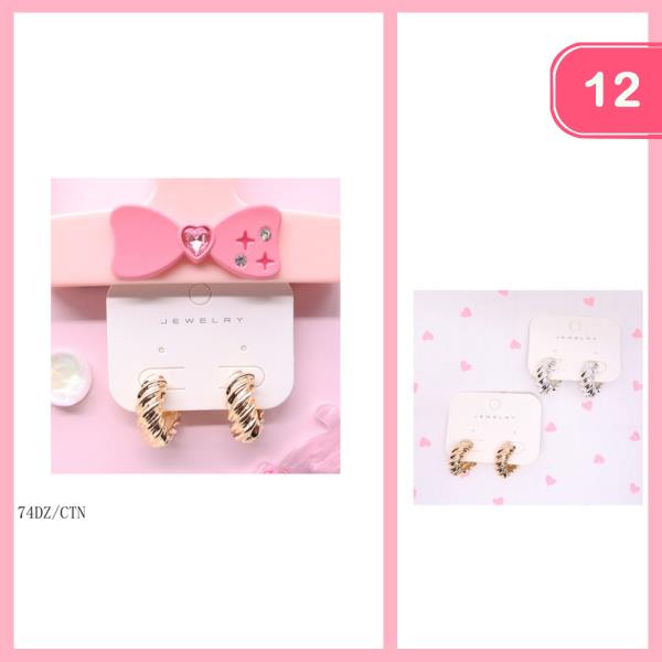 METAL TEXTURED TWISTED EARRINGS (12 UNITS)