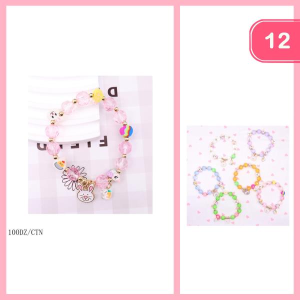 BUNNY CHARM BEADED BRACELET (12 UNITS)