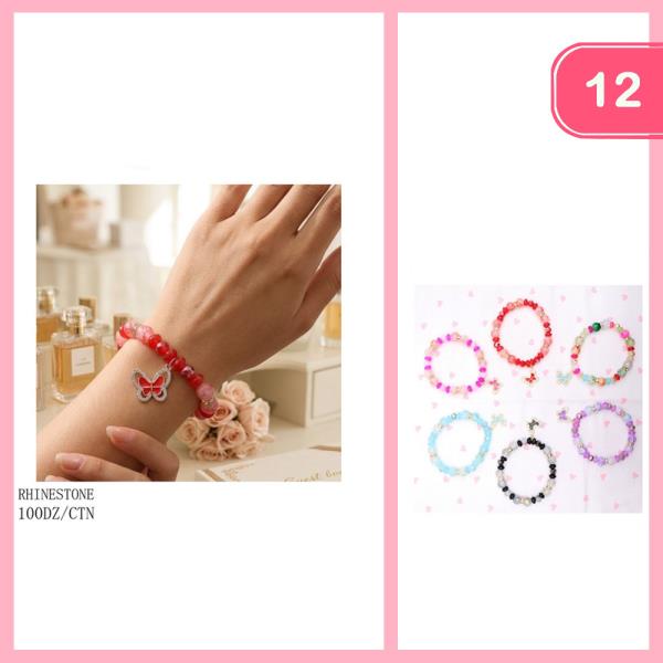 BEADED BUTTERFLY CHARM BRACELETS  (12 UNITS)