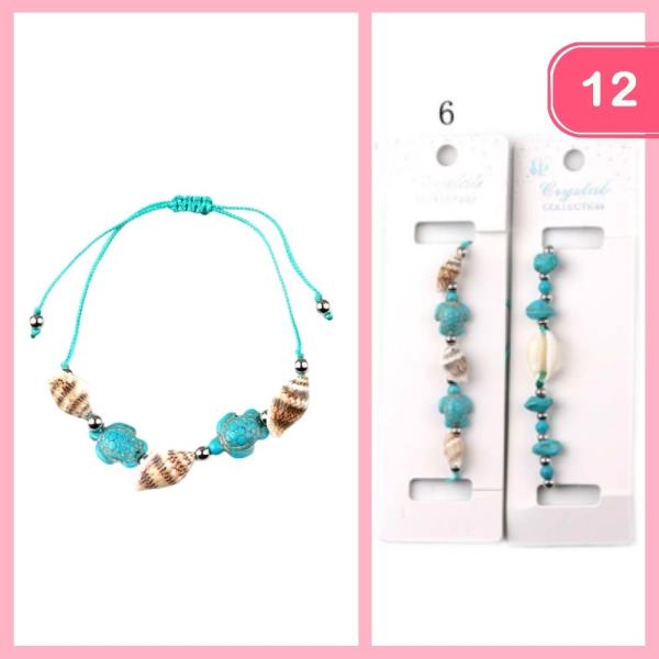 SEA SHELL TURTLE ADJUSTABLE BRACELET (12 UNITS)