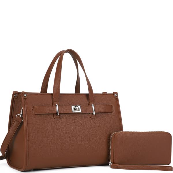 2IN1 MODERN TEXTURED SATCHEL BAG W WALLET SET