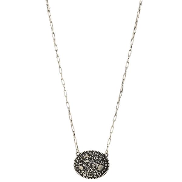 OVAL TIME TO SADDLE UP RODEO PENDANT CHAIN LINK NECKLACE