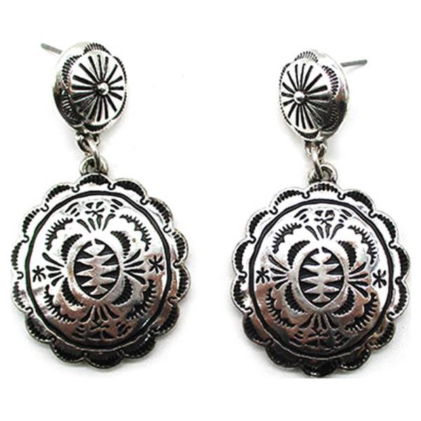 WESTERN CONCHO DANGLE EARRING