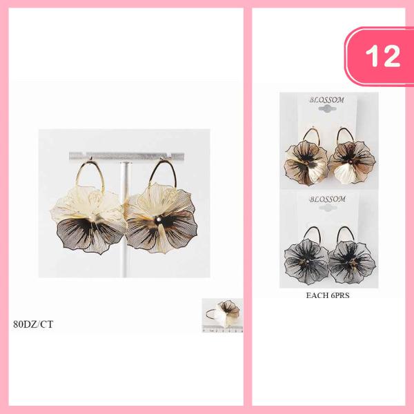 METAL FLOWER DANGLE EARRINGS (12 UNITS)
