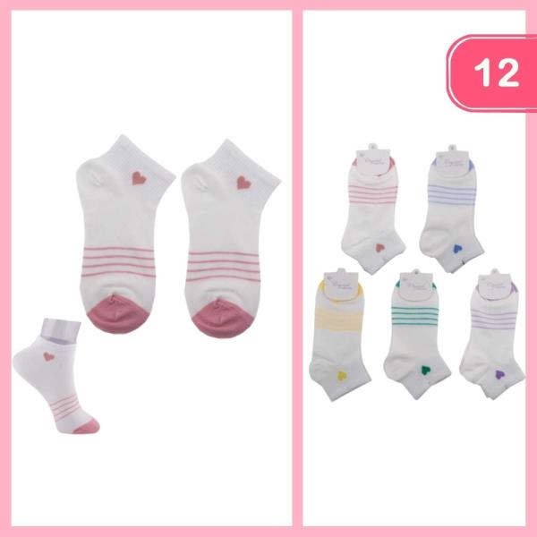 STRIPPED HEART ANKLE SOCKS (12 UNITS)