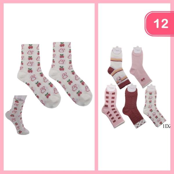 BUNNY STRIP SQUARE SOCKS (12 UNITS)