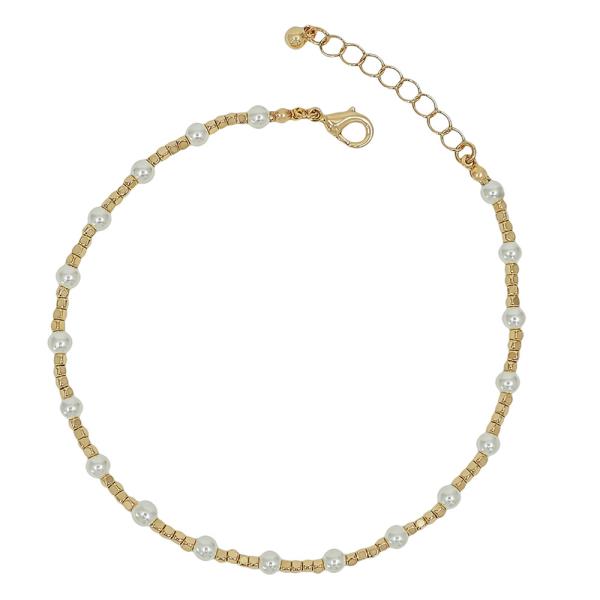 4MM PEARL 2MM SQUARE METAL ANKLET