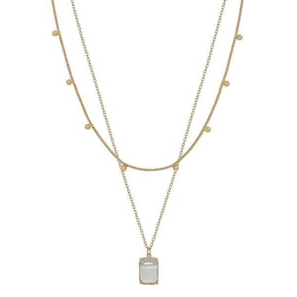 15" 17" 2 LAYERED BOX CHAIN 3MM METAL BALL ACCENT CRYSTAL PENDANT SHORT NECKLACE