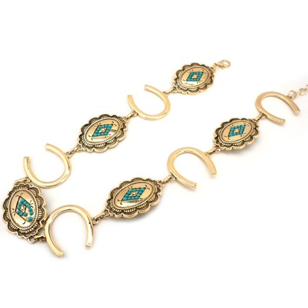WESTERN METAL TURQUOISE STONE HORSESHOE CONCHO CHAIN BELT