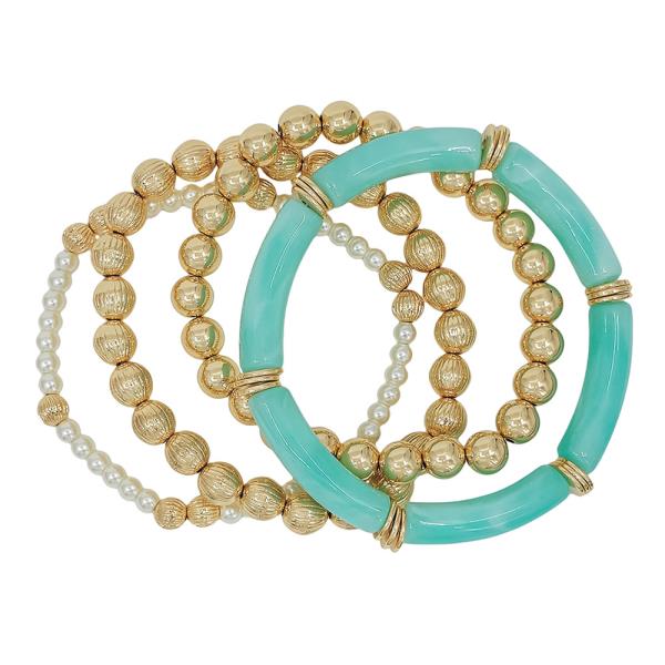 4 SET 8MM PIPE RESIN TEXTURED CCB 4MM PEARL ACCENT BRACELET