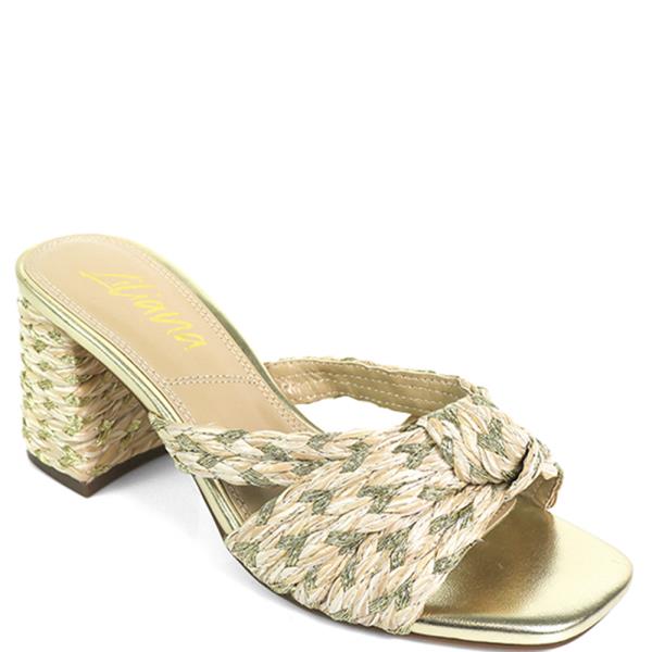 RAFFIA KNOT SLIDE CHUNKY HEEL 12 PAIRS