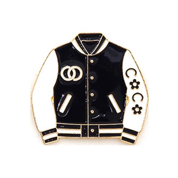 VARSITY JACKET BROOCH DESIGNED WITH METAL ACCENTS AND SEVERAL STYLISH EMBLEMS