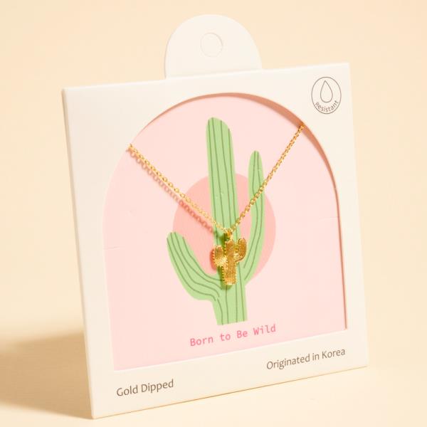 CACTUS SHAPED GOLD-DIPPED PENDANT SHORT NECKLACE