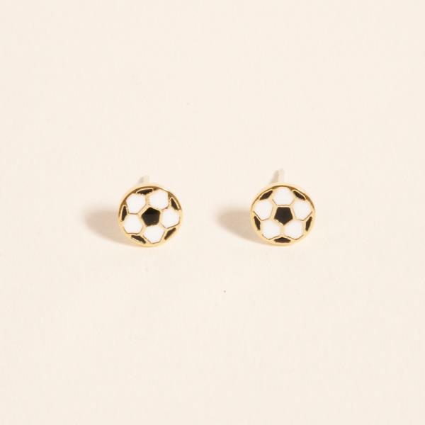 SOCCER BALL SHAPED GOLD-DIPPED 925 SILVER POST EARRING