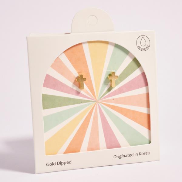 CROSS SHAPED GOLD-DIPPED 925 SILVER POST EARRING