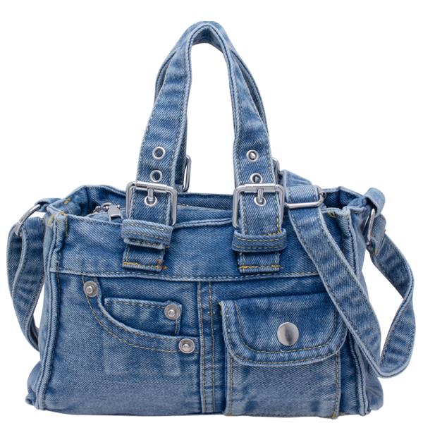 DENIM DESIGN TEXTURE SATCHEL BAG