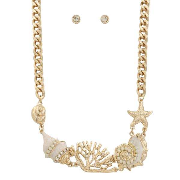 SEA LIFE DECORATED STATEMENT CHAIN LINK NECKLACE EARRING SET