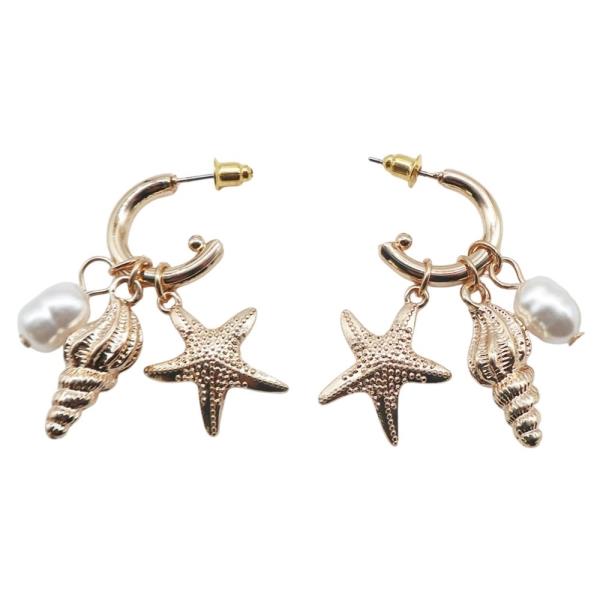 SEALIFE STARFISH SHELL MULTI CHARM HUGGIE DANGLE EARRING