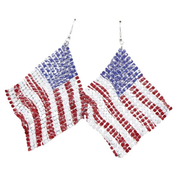 RHINESTONE AMERICAN FLAG DANGLE EARRING