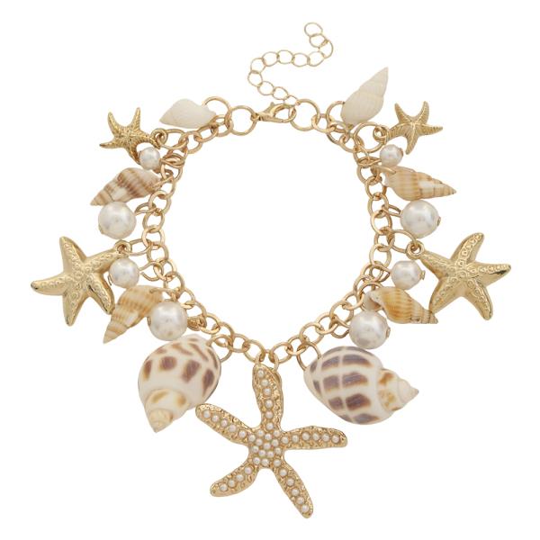 SEA LIFE MIX CHARM PEARL CHAIN LINK BRACELET