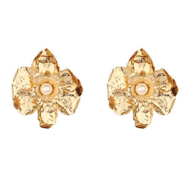 METAL FLOWER STATEMENT STUD EARRING