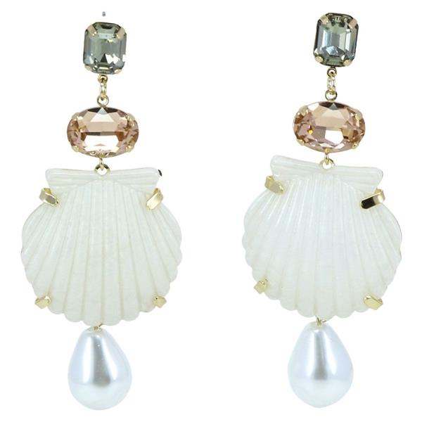 SEALIFE CRYSTAL STONE SHELL PEARL DROP EARRING
