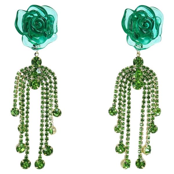 FLORAL RHINESTONE CHAIN DROP EARRING