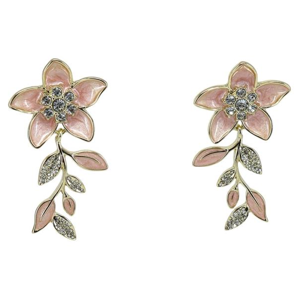 ENAMEL FLORAL RHINESTONE DROP EARRING