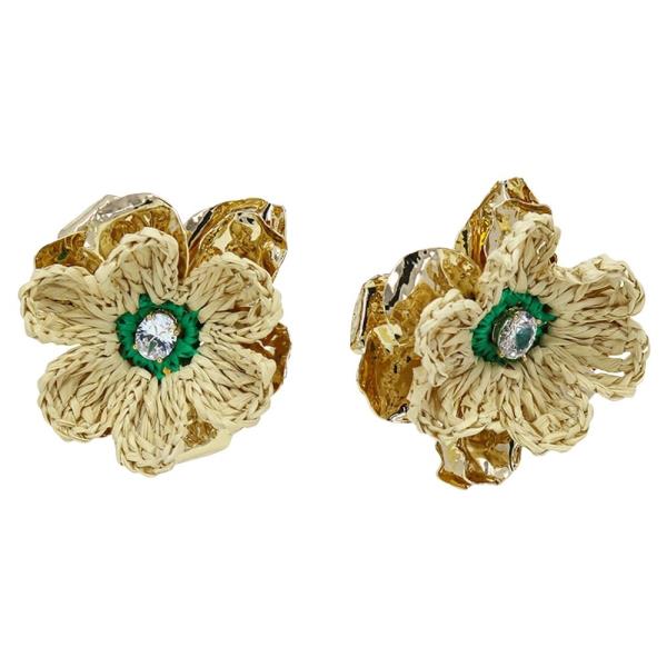 RAFFIA FLORAL RHINESTONE STUD EARRING