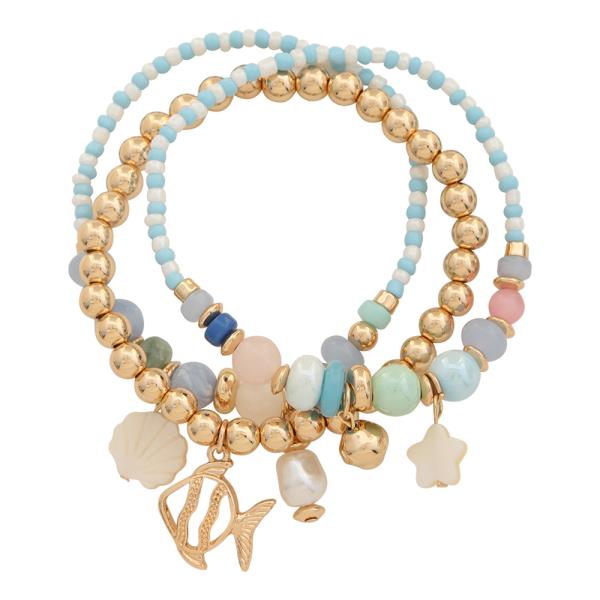 BEAD PEARL MIX SEA LIFE CHARM BRACELET SET