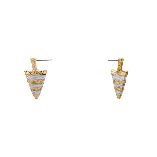 METAL RHINESTONE CONE DROP EARRING