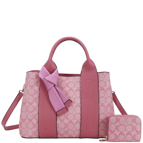 2IN1 OVAL TEXTURED SATCHEL BAG W WALLET SET