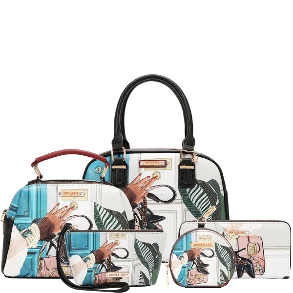 NICOLE LEE EMOTION SATCHEL BAG W CROSSBODY POUCH COIN PURSE AND WALLET 5PC SET