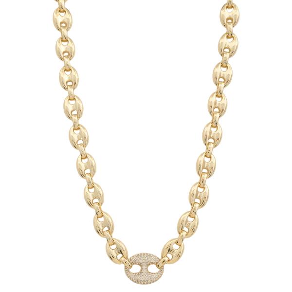 CZ PUFFED MARINER LINK NECKLACE