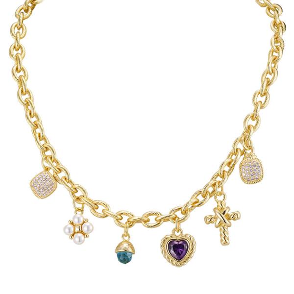 TWO TONE CZ CHARM NECKLACE