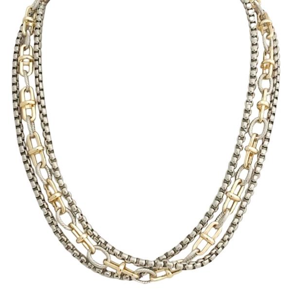 3 ROW TWO TONE LAYERED NECKLACE